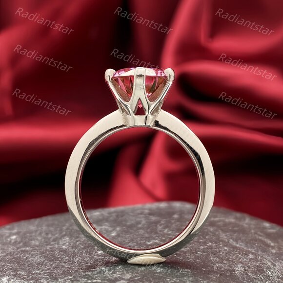 NEW Certified 3 ct. t.w. Pink Moissanite Solitaire 6 Prong Ring - Picture 6 of 8